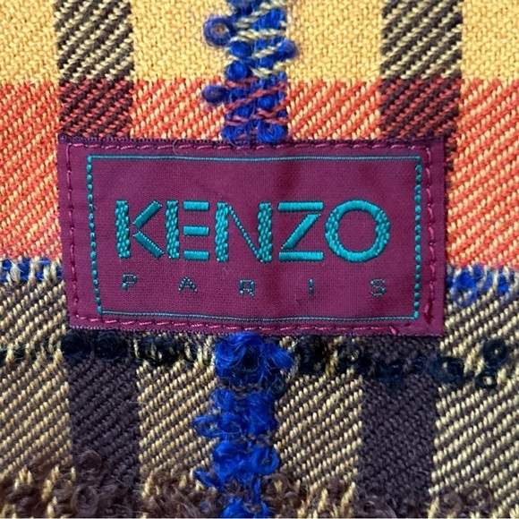 Kenzo Autumnal Textured Wool Blend Clueless Preppy, Gold, Pumpkin Orange Plaid - Picture 13 of 13